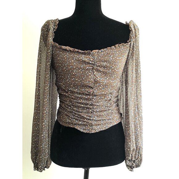 Womens Y2K Boho Milkmaid Cottagecore Romantic Floral Ditsy Sz Medium Top Blouse - Picture 3 of 7